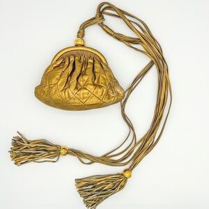 Chanel Quilted Vintage Rare Gold Bronze Waist Pouch bag Tie Fringe sling